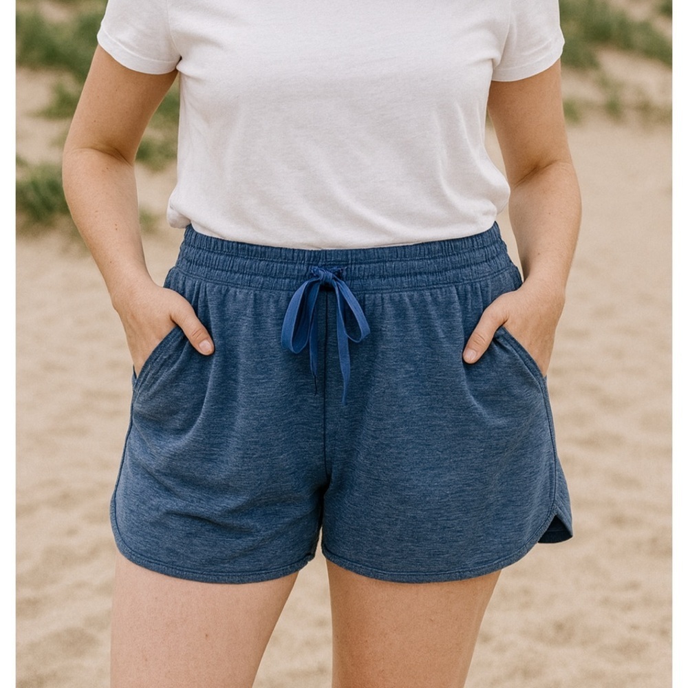 * Athletic Works Womens Activewear Shorts M 8-10 Blue Heathered Elastic Waist